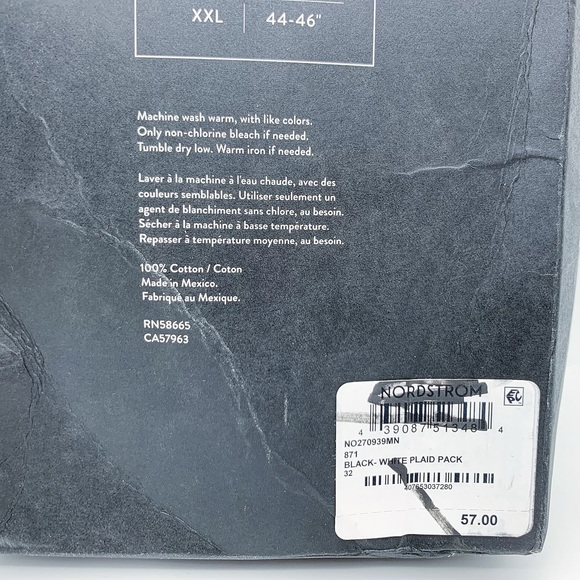 3-Pack NORDSTROM 100% Cotton Classic Fit Woven Boxer in Black-White Plaid Plack - Picture 14 of 14